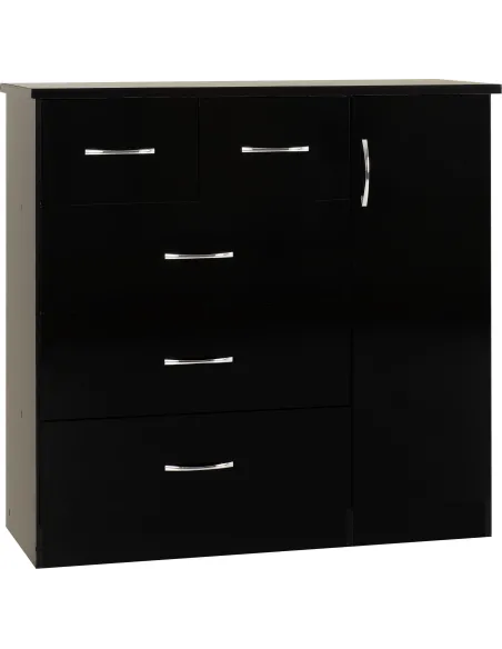 Nevada 5 Drawer Low Wardrobe - Black  Gl | Murphy Furniture
