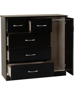 Nevada 5 Drawer Low Wardrobe - Black  Gl | Murphy Furniture 2