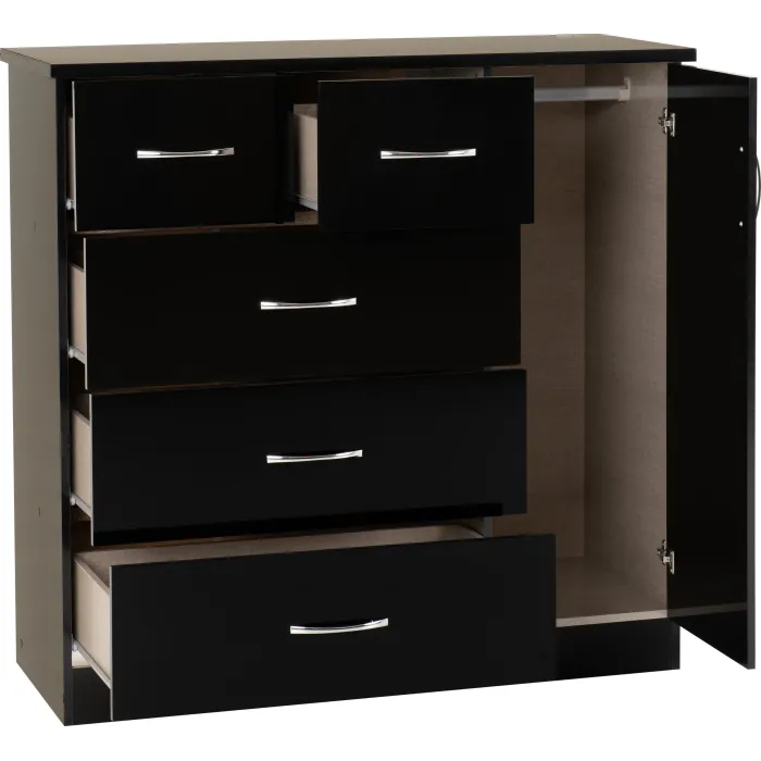 Nevada 5 Drawer Low Wardrobe - Black  Gl | Murphy Furniture