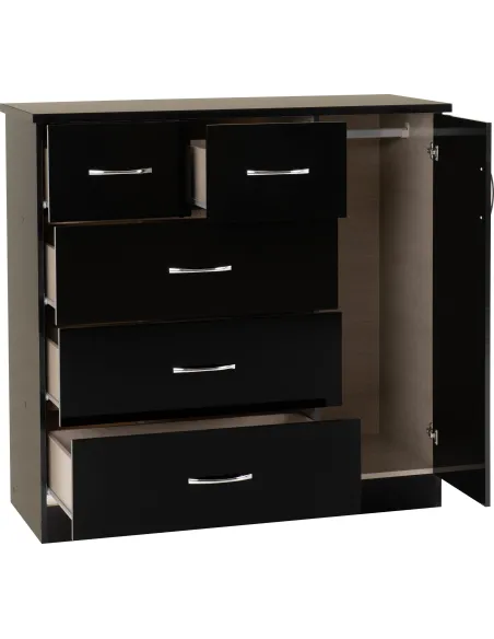Nevada 5 Drawer Low Wardrobe - Black  Gl | Murphy Furniture