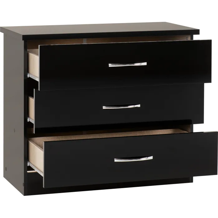 Nevada 3 Drawer Chest - Black  Gloss | Murphy Furniture