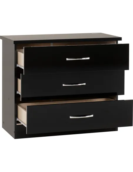Nevada 3 Drawer Chest - Black  Gloss | Murphy Furniture