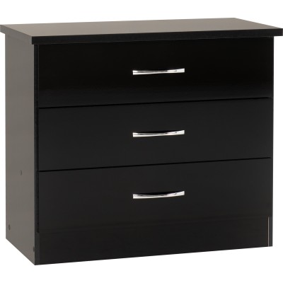 Nevada 3 Drawer Chest - Black  Gloss | Murphy Furniture