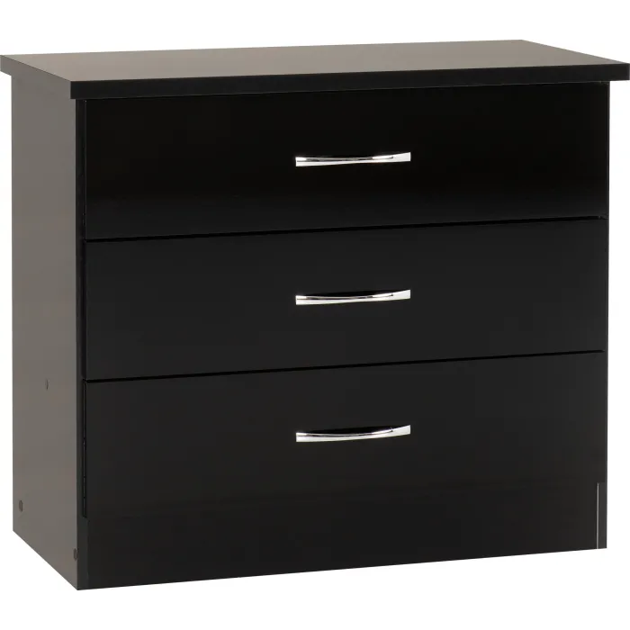 Nevada 3 Drawer Chest - Black  Gloss | Murphy Furniture
