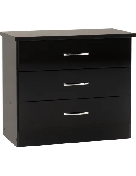 Nevada 3 Drawer Chest - Black  Gloss | Murphy Furniture