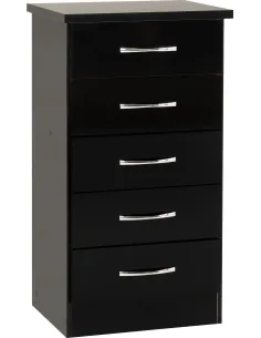Nevada 5 Drawer Narrow Chest - Black  Gl | Murphy Furniture