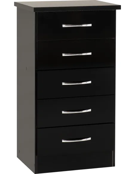 Nevada 5 Drawer Narrow Chest - Black  Gl | Murphy Furniture