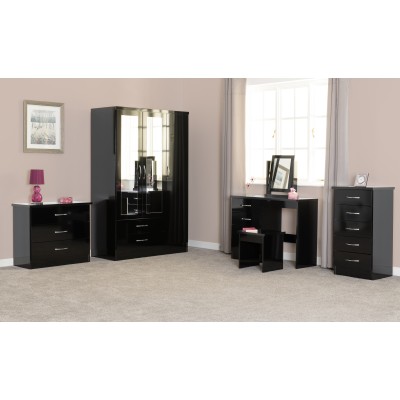 Nevada 5 Drawer Narrow Chest - Black  Gl | Murphy Furniture