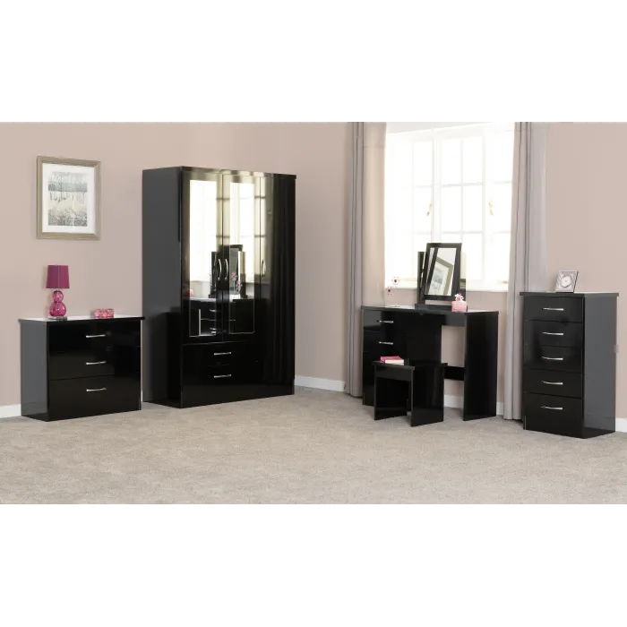 Nevada 5 Drawer Narrow Chest - Black  Gl | Murphy Furniture