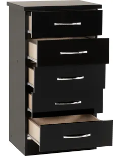 Nevada 5 Drawer Narrow Chest - Black  Gl | Murphy Furniture 2