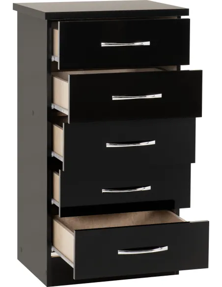 Nevada 5 Drawer Narrow Chest - Black  Gl | Murphy Furniture
