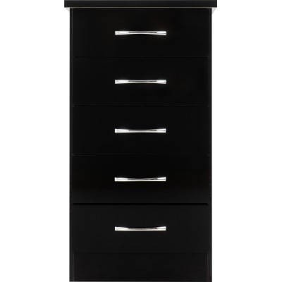 Nevada 5 Drawer Narrow Chest - Black  Gl | Murphy Furniture