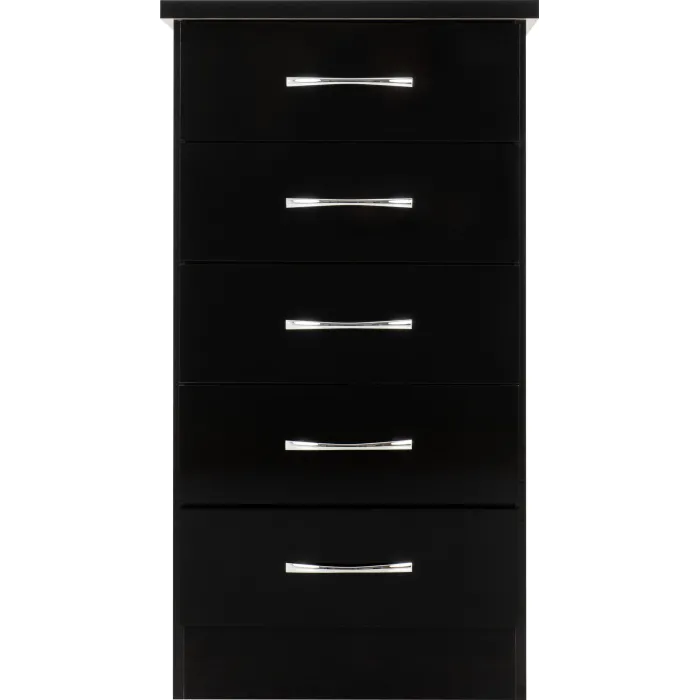 Nevada 5 Drawer Narrow Chest - Black  Gl | Murphy Furniture