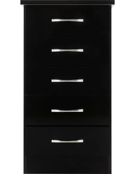 Nevada 5 Drawer Narrow Chest - Black  Gl | Murphy Furniture