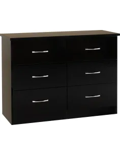 Nevada 6 Drawer Chest - Black  Gloss | Murphy Furniture