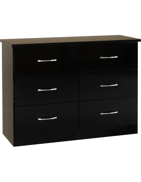 Nevada 6 Drawer Chest - Black  Gloss | Murphy Furniture