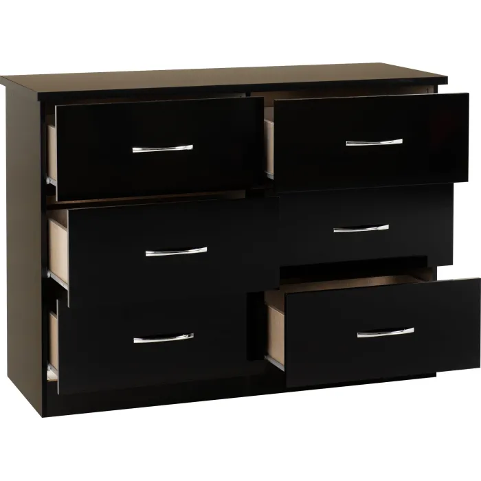 Nevada 6 Drawer Chest - Black  Gloss | Murphy Furniture