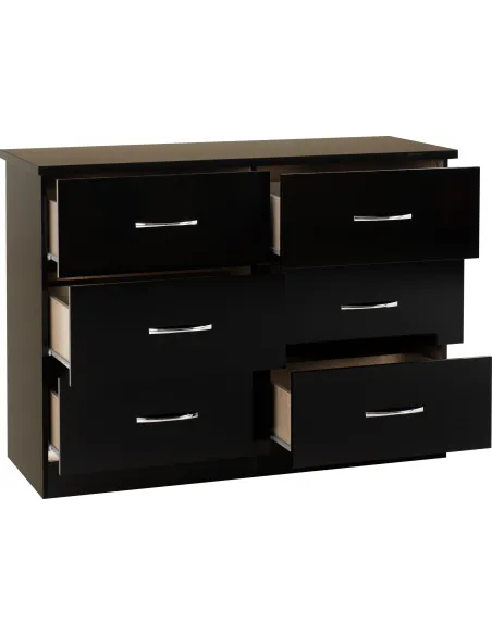 Nevada 6 Drawer Chest - Black  Gloss | Murphy Furniture