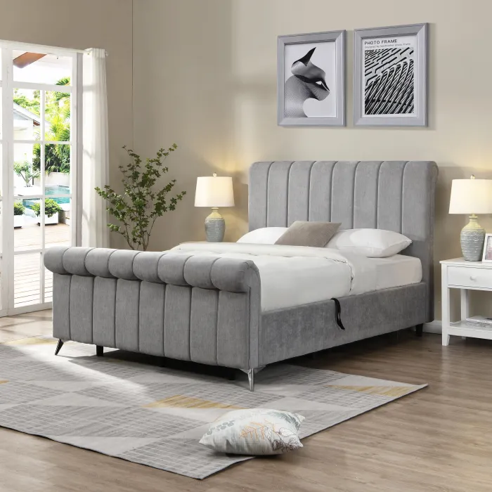 Carlow 4ft6 Side Gas Lift Bedframe - Grey | Murphy Furniture