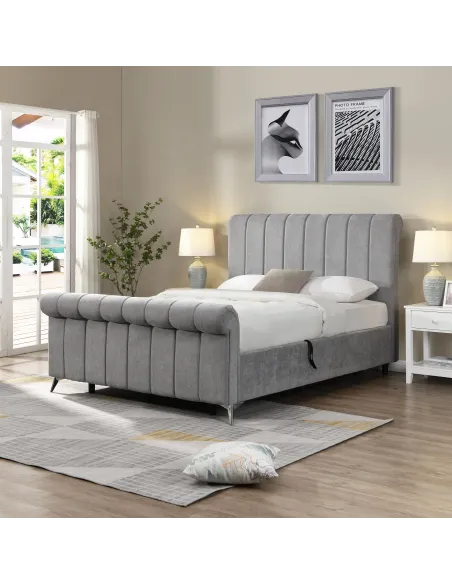 Carlow 4ft6 Side Gas Lift Bedframe - Grey | Murphy Furniture