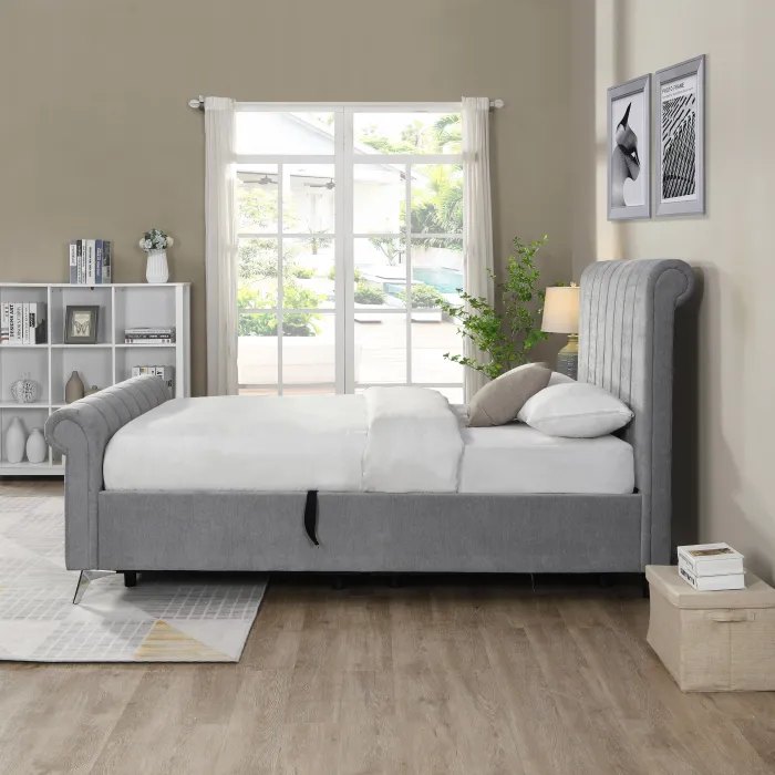 Carlow 4ft6 Side Gas Lift Bedframe - Grey | Murphy Furniture