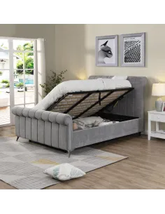Carlow 4ft6 Side Gas Lift Bedframe - Grey | Murphy Furniture