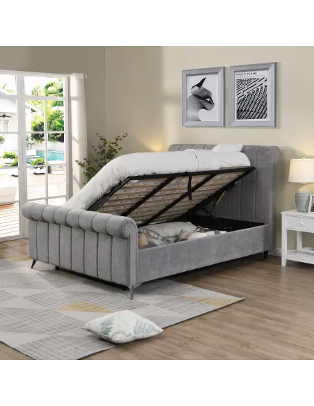 Carlow 4ft6 Side Gas Lift Bedframe - Grey | Murphy Furniture