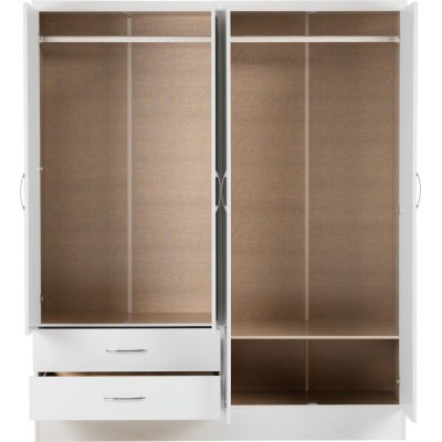 Nevada 4 Door 2 Drawer Wardrobe - White | Murphy Furniture