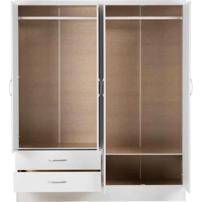 Nevada 4 Door 2 Drawer Wardrobe - White | Murphy Furniture