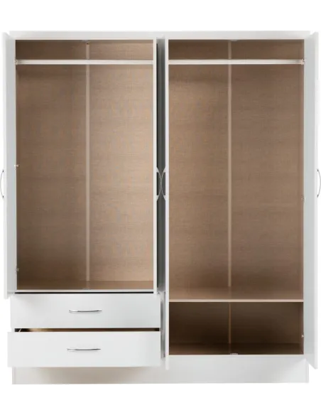 Nevada 4 Door 2 Drawer Wardrobe - White | Murphy Furniture