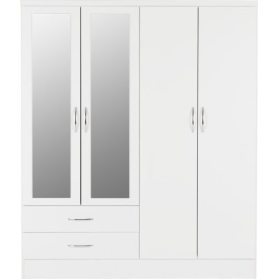 Nevada 4 Door 2 Drawer Wardrobe - White | Murphy Furniture