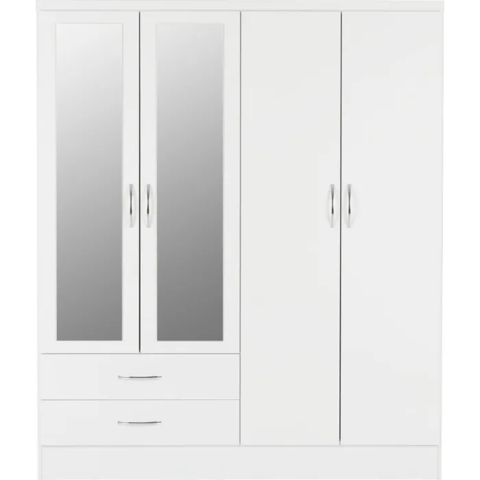 Nevada 4 Door 2 Drawer Wardrobe - White | Murphy Furniture