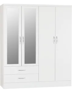 Nevada 4 Door 2 Drawer Wardrobe - White | Murphy Furniture