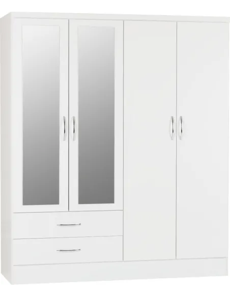 Nevada 4 Door 2 Drawer Wardrobe - White | Murphy Furniture