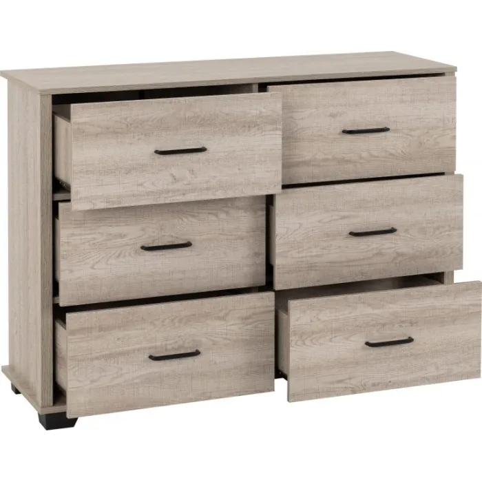 Oliver 6 Drawer Chest - Light Oak Effect | Murphy Furniture