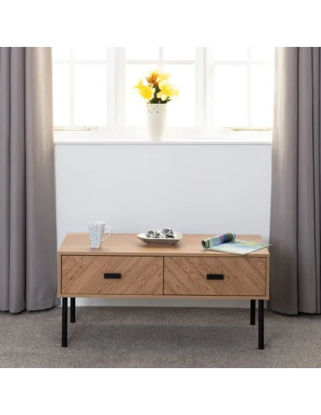 Leon 2 Drawer Coffee Table - Medium Oak | Murphy Furniture