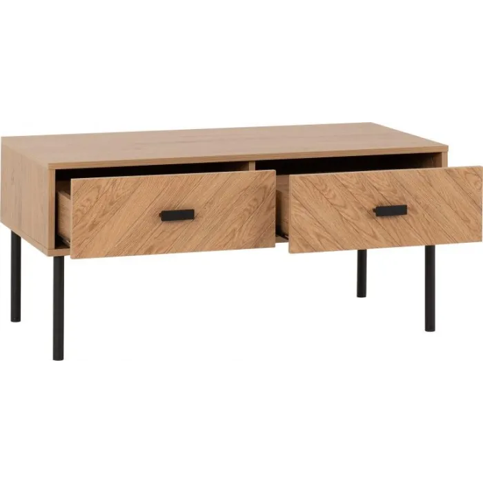 Leon 2 Drawer Coffee Table - Medium Oak | Murphy Furniture