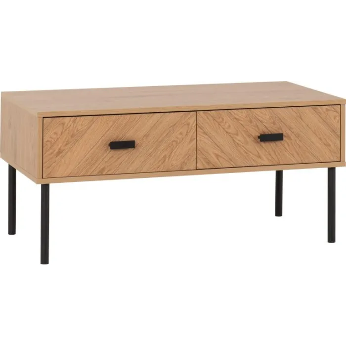 Leon 2 Drawer Coffee Table - Medium Oak | Murphy Furniture