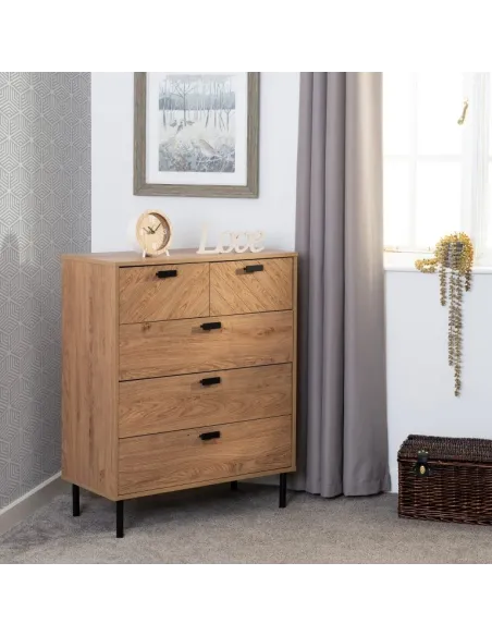 Leon 3+2 Drawer Chest - Medium Oak Effect | Murphy Furniture