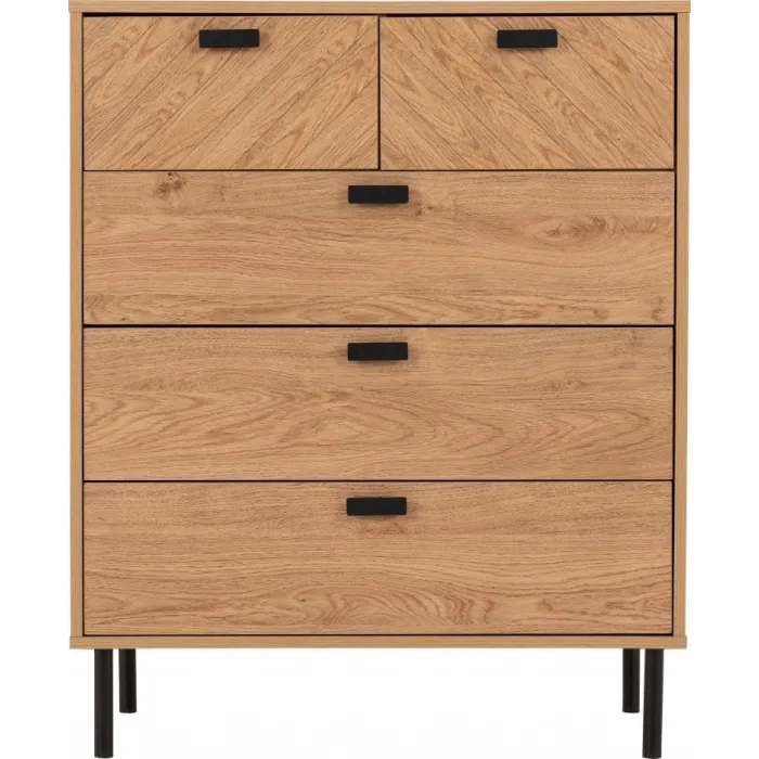 Leon 3+2 Drawer Chest - Medium Oak Effect | Murphy Furniture