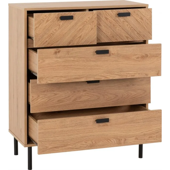Leon 3+2 Drawer Chest - Medium Oak Effect | Murphy Furniture