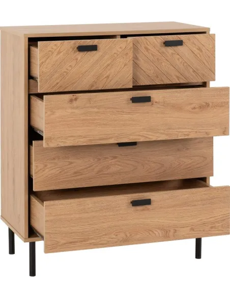 Leon 3+2 Drawer Chest - Medium Oak Effect | Murphy Furniture