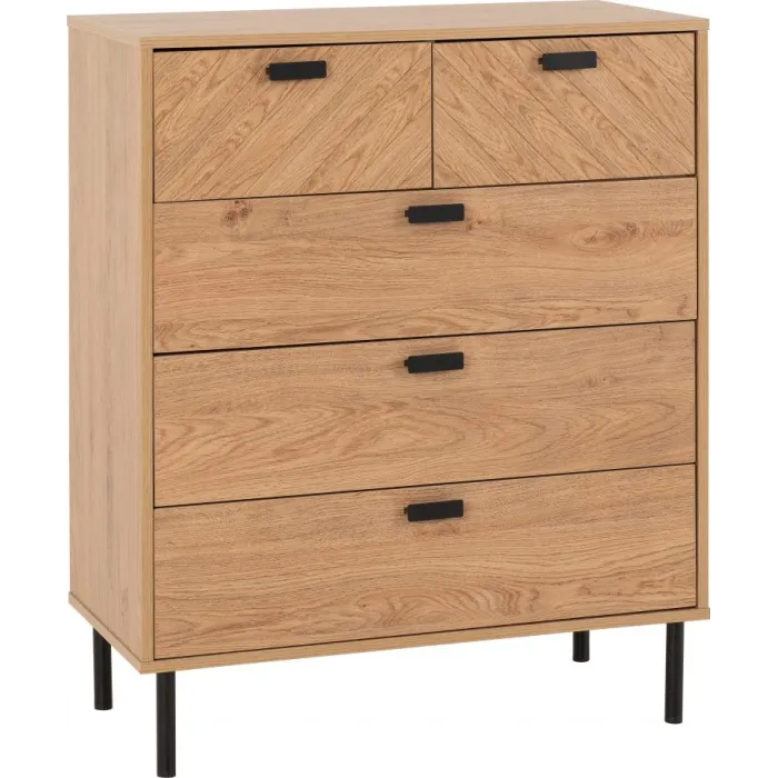 Leon 3+2 Drawer Chest - Medium Oak Effect | Murphy Furniture