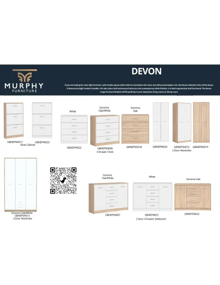 Devon 2 Drawer Desk - Sonoma Oak/White | Murphy Furniture