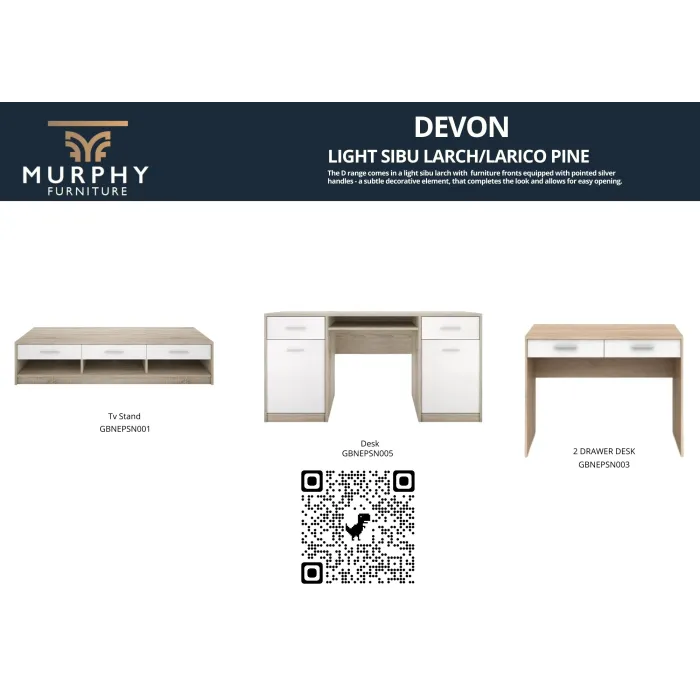 Devon 2 Drawer Desk - Sonoma Oak/White | Murphy Furniture
