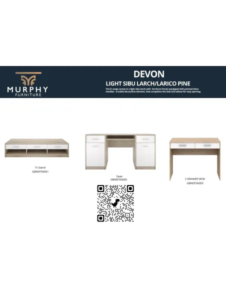 Devon 2 Drawer Desk - Sonoma Oak/White | Murphy Furniture