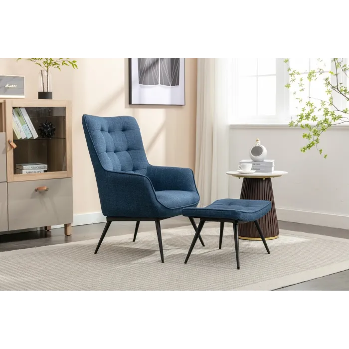 Katelyn Accent Chair with Stool - Denim | Murphy Furniture