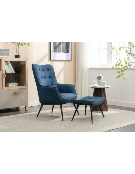 Katelyn Accent Chair with Stool - Denim | Murphy Furniture