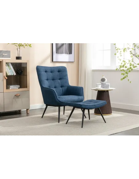 Katelyn Accent Chair with Stool - Denim | Murphy Furniture