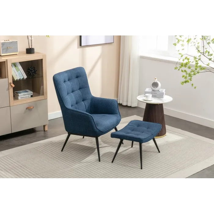 Katelyn Accent Chair with Stool - Denim | Murphy Furniture
